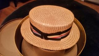 Vintage Stetson Straw Boater Hat W/original Box - 7 1/4 -