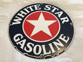 Vintage White Star Gasoline Porcelain Sign,  Pump Plate,  Gas Station,  Motor Oil