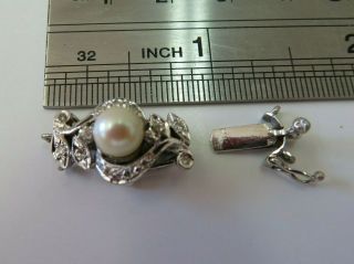 Vtg 14k Solid W.  Gold Diamond Pearl Clasp For 1,  2,  3 Strand Bracelet Necklace
