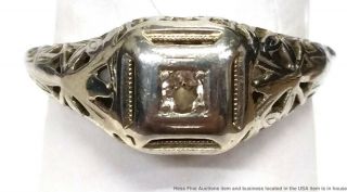 Antique 1920s 14K White Gold Filigree Diamond Ladies Art Deco Ring Size 6.  5 2