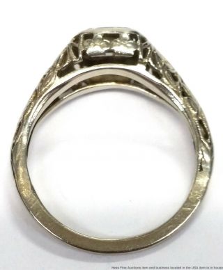 Antique 1920s 14K White Gold Filigree Diamond Ladies Art Deco Ring Size 6.  5 7