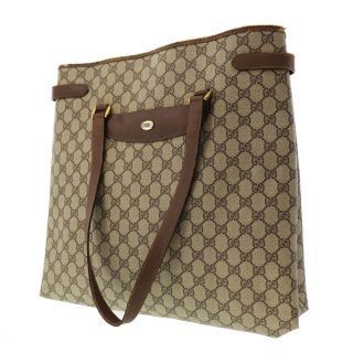 Gucci Gg Shoulder Tote Bag Brown Pvc Leather Vintage Authentic Bb267 W