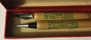 Vintage 1945 Detroit Tigers/ Chicago Cubs World Series Pen And Pencil Set 3