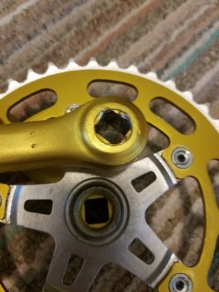 Vintage Bmx Team Schwinn 3pc Crankset In Gold Anodize 1981 King Sting 11