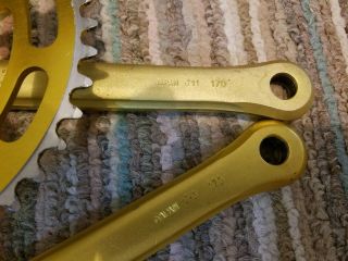 Vintage Bmx Team Schwinn 3pc Crankset In Gold Anodize 1981 King Sting 6