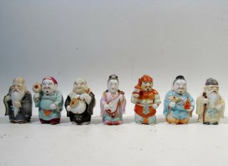 Vintage Set Seven Lucky Gods Japanese Toshikane Arita Porcelain Salt & Peppers
