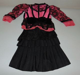 Antique Silk & Lace French Or German Fashion Doll Outfit Pink & Black