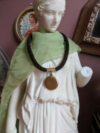 Antique Dress Victorian Hair Choker Necklace Gold Locket Antique Mourning