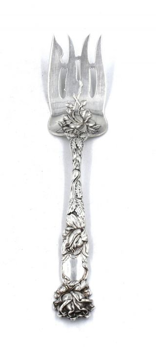 Antique Art Nouveau Alvin Bridal Rose Cold Meat Fork Sterling Silver Signed