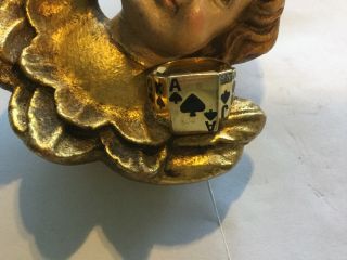Vintage Estate Gold Wash Sterling Ring With Black Enamel Cards And Diamonds