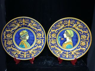 Vintage Deruta Plates Italy Romeo & Juliet Set Pair Hand Painted Italian Pottery