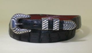 Vtg Vogt Mexico Sterling Silver 4pc Belt Buckle Set Black Alligator Sz38 Belt