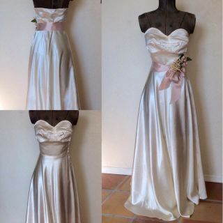 Vintage 1930s 40s Ivory Satin Strapless Evening Gown Bridal Prom Dress S