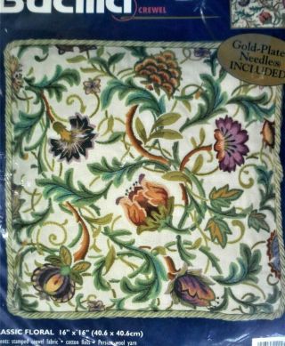 Nancy Rossi Jacobean Floral Classic Pillow Vintage Bucilla Crewel Embroidery Kit