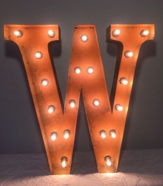 Rustic Metal Letter W Light Marquee: Sign Wall Decoration 24 " Vintage (wmbr)