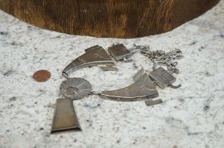 Large Vtg Sterling Silver Native American Zuni Sunface Hand Crafted Necklace