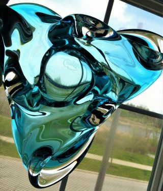 Vintage Mcm Chalet Canada Aqua Blue Hand Blown Trillium Glass Bowl