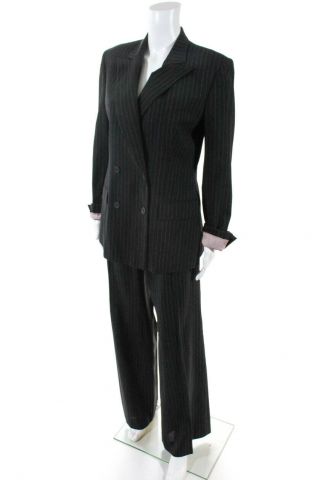 Gucci Womens Vintage Blazer Pants Suit Black White Striped Wool Size IT 44 4