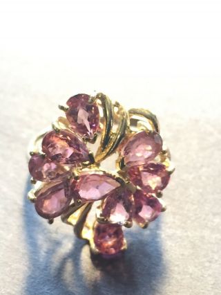 Vintage 14k Gold And Pink Gemstones Ring Size 7/7.  5 Signed Scd