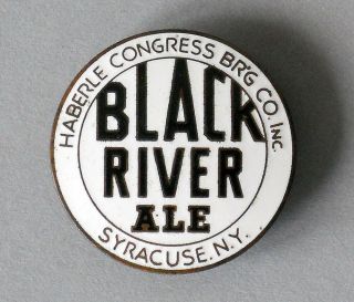 Vintage Enameled Beer Tap Badge Black River Ale Syracuse York Haberle