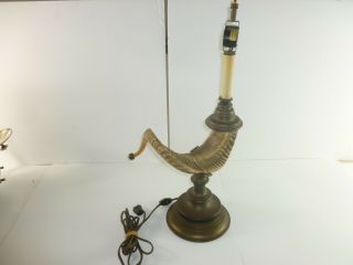 Chapman Table Desk Lamp Faux Ram Horn Vtg Brass 1975
