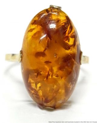 Rare 8k Gold Amber Ring Vintage German Made Ladies Large Solitaire Sz 7