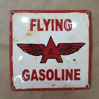 Flying A Gasoline Vintage Porcelain Sign 10 X 10 Inches