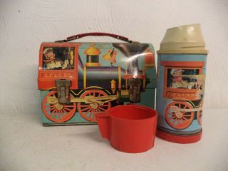 Vintage Train Lf & C Rr Metal Dome Lunchbox Incomplete Thermos