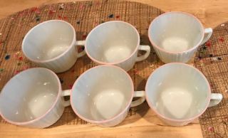 Vintage MacBeth Evans Petalware Cremex Cups & Saucers (6) - Pastel Stripe Glass 4