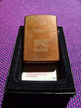 VINTAGE ZIPPO MARLBORO COPPER LIGHTER CIGARETTE COME TO WHERE THE FLAVOR IS 2