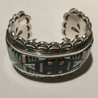 Vintage Navajo Stunning Sterling Silver Signed Thompson Cuff Bracelet 3