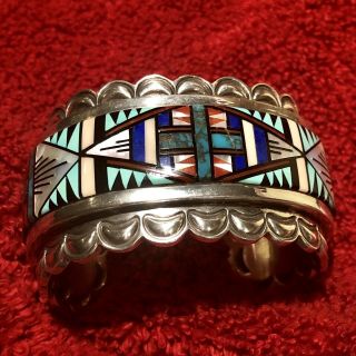 Vintage Navajo Stunning Sterling Silver Signed Thompson Cuff Bracelet 4
