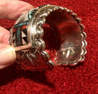Vintage Navajo Stunning Sterling Silver Signed Thompson Cuff Bracelet 7