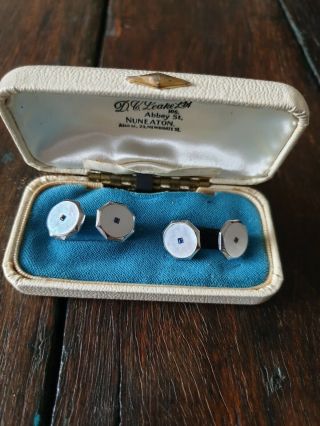 Vintage White Gold,  Mother Of Pearl & Saphire Cufflinks