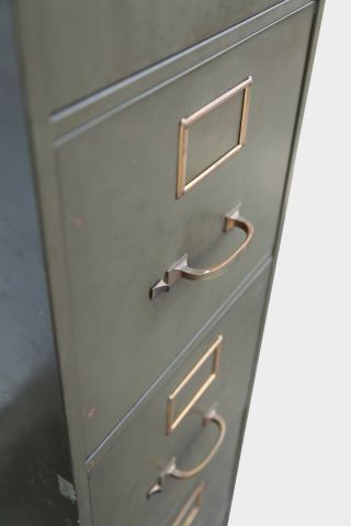 Vintage Art Metal 5 Drawer Legal File Cabinet - Brass Hardware - Army Green - NY 4