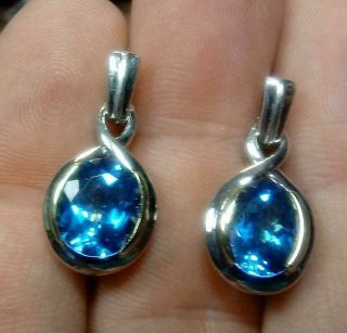 Lorenzo Sterling Silver 18k & Blue Topaz Large Oval Dangle Pierced Earrings