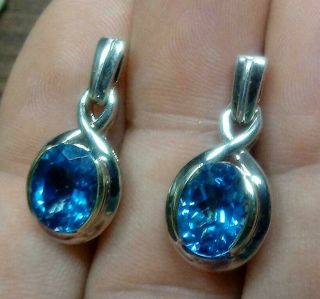 LORENZO STERLING Silver 18K & Blue TOPAZ Large Oval DANGLE Pierced EARRINGS 2