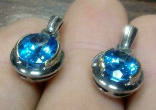 LORENZO STERLING Silver 18K & Blue TOPAZ Large Oval DANGLE Pierced EARRINGS 4
