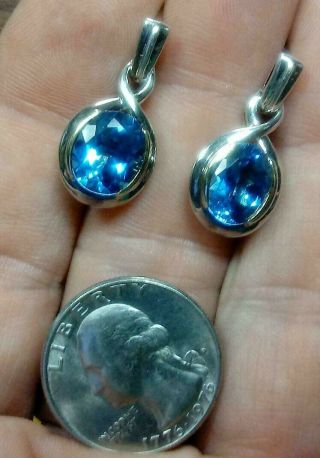 LORENZO STERLING Silver 18K & Blue TOPAZ Large Oval DANGLE Pierced EARRINGS 7