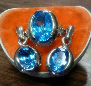 LORENZO STERLING Silver 18K & Blue TOPAZ Large Oval DANGLE Pierced EARRINGS 8