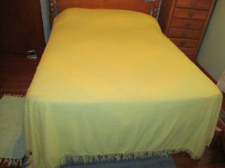 Vintage Yellow Pom Pom Morgan Jones Brand Chenille Full Size Bedspread 90x108