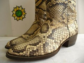 Vintage Men ' s 100 Snake Skin Leather Exotic Cowboy Hand Made Boots.  Size 11 D 2