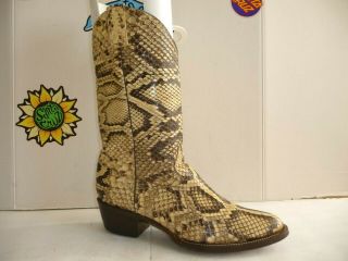 Vintage Men ' s 100 Snake Skin Leather Exotic Cowboy Hand Made Boots.  Size 11 D 3