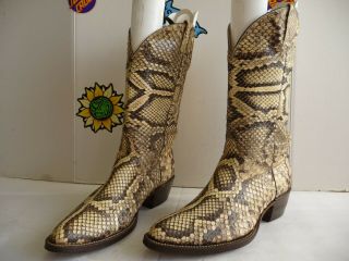 Vintage Men ' s 100 Snake Skin Leather Exotic Cowboy Hand Made Boots.  Size 11 D 5