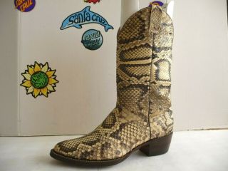 Vintage Men ' s 100 Snake Skin Leather Exotic Cowboy Hand Made Boots.  Size 11 D 6