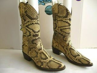 Vintage Men ' s 100 Snake Skin Leather Exotic Cowboy Hand Made Boots.  Size 11 D 7