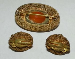 Vintage Chinese Export Silver Enameled Brooch & Clip Earrings 6