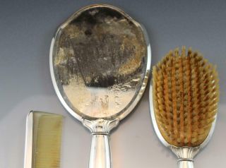 Antique Sterling Silver 3 Piece Brush Comb & Mirror Set Art Deco C1940s 5