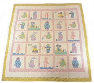 Vtg Arch Quilts Sunbonnet Sue Overall Sam Farmer Boy Quilt Hand Quilted 79 X 74