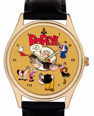 Popeye The Sailor Man Vintage Collage Art Bright Colorful Comic Art Wrist Watch